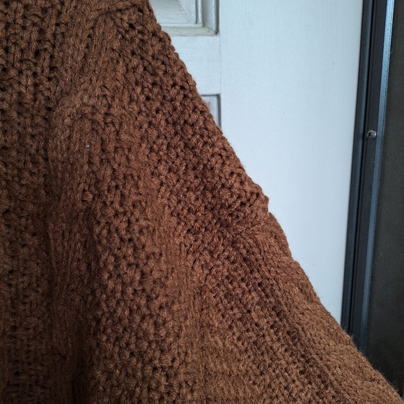 Unisex Oversized Cable Knit Sweater SzXL Long Sleeves Brown Loose Knit - Picture 7 of 8